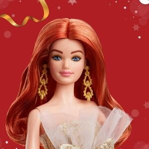 Barbie Signature Holiday 2025 Red Hair Barbie Doll Gold Sparkle Dress-NEW